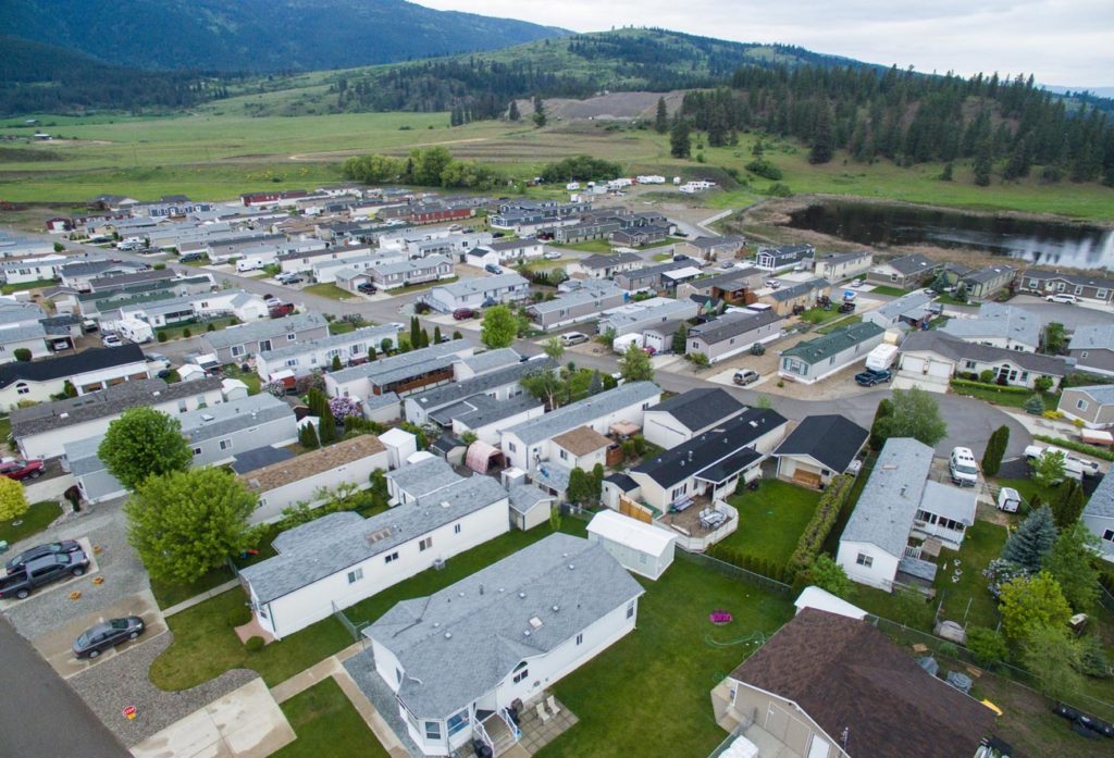 aerial view of coyote crossing modular home park near vernon bc a development by countryside manufactured homes