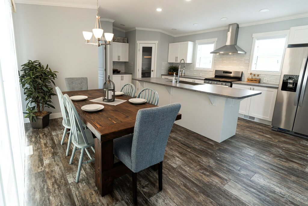 open kitchen concept of the ashford manufactured showhome built by countryside manufactured home in Salmon Arm bc